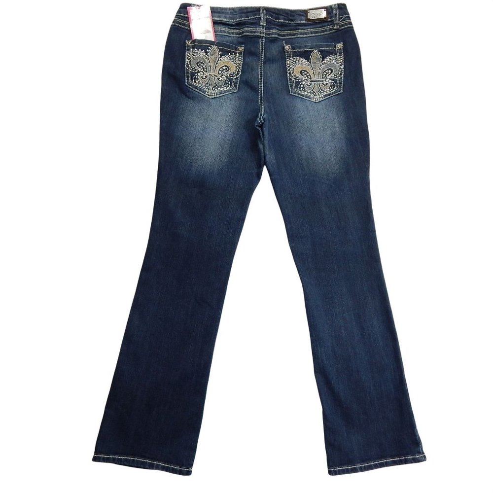 Earl Jeans Womens Mid Rise Flare Cut Jeans Medium Embroidered Pockets Size 8
